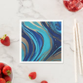 Moderner Abstrakter Fluss Art- Blau und Gold- Serviette (Beispiel)