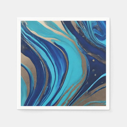 Moderner Abstrakter Fluss Art- Blau und Gold- Serviette (Vorderseite)