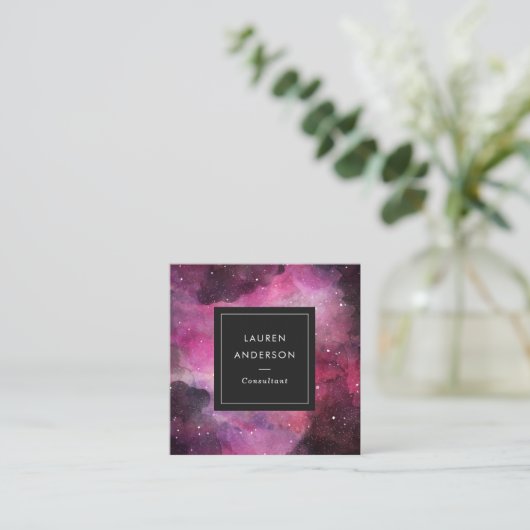 Moderner abstrakter GalaxieWatercolor Quadratische Visitenkarte (Stehend Vorderseite)