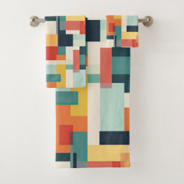 Moderner Abstrakter geometrischer Farbblock Mitte  Badhandtuch Set