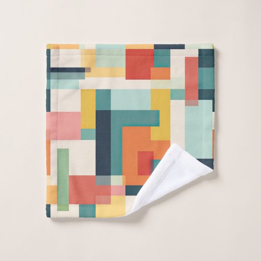 Moderner Abstrakter geometrischer Farbblock Mitte Badhandtuch Set (Waschlappen)