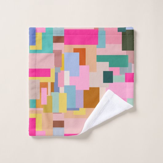 Moderner Abstrakter geometrischer Farbblock Mitte Badhandtuch Set (Waschlappen)