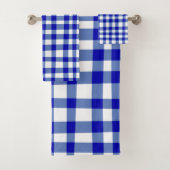 Moderner Abstrakter Gingham Kariert in kalt blauer Badhandtuch Set (Insitu)