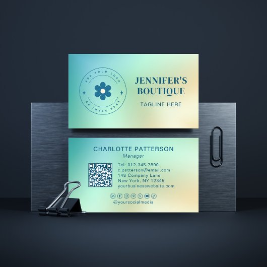 Moderner Abstrakter Gradient Trendlogo QR Code Visitenkarte