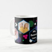 Moderner Abstrakter Hexagon-Fotocollage Vatertag Kaffeetasse (Vorderseite Links)