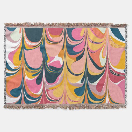 Moderner Abstrakter Marmorwirbel in Rosa und Gelb Decke (Vorderseite)