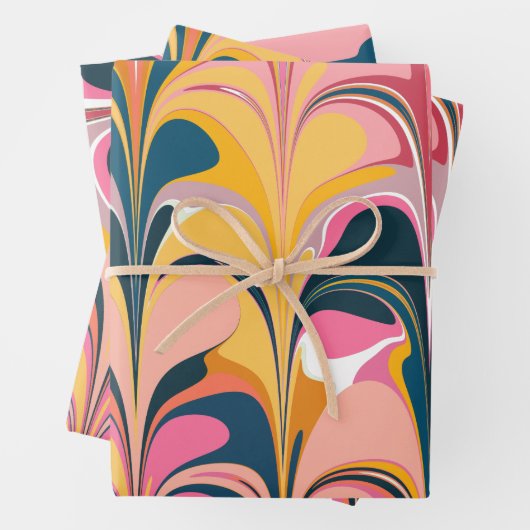 Moderner Abstrakter Marmorwirbel in Rosa und Gelb Geschenkpapier Set (Beispiel)