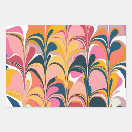 Moderner Abstrakter Marmorwirbel in Rosa und Gelb Geschenkpapier Set (Vorderseite)
