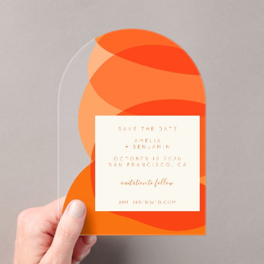 Moderner Abstrakter Orange Einzigartiger Bogen Sav Acryleinladungen (Insitu (Handheld))