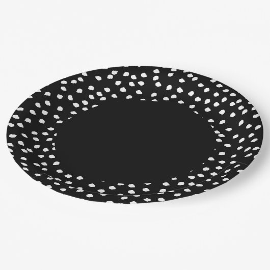Moderner Abstrakter Polka Dot Black and White Pappteller (Schrägansicht)