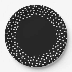 Moderner Abstrakter Polka Dot Black and White Pappteller