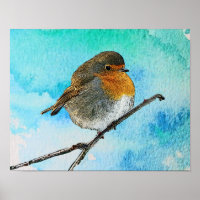 Moderner abstrakter Robin-Vogel mit Aquarell-Sprit