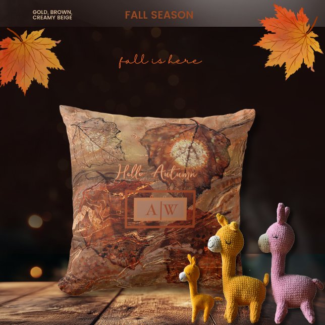 Moderner Abstrakter rustikaler Braun-Herbst mit Mo Kissen (Modern Abstract Rustic Brown Autumn with Monogram Throw Pillow)