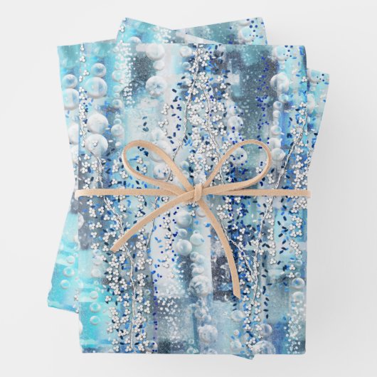 Moderner abstrakter, schick blauer Leinenprint Geschenkpapier Set (Beispiel)