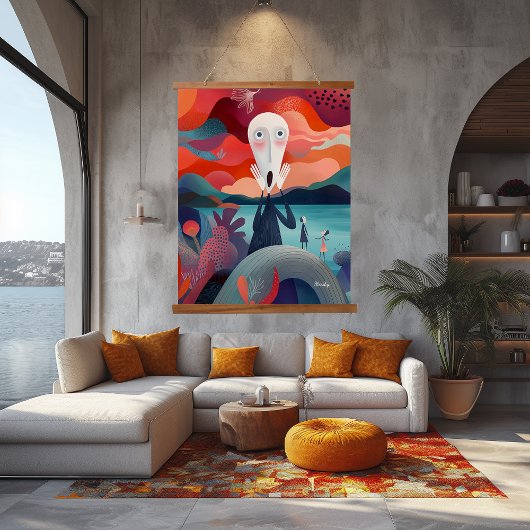 Moderner Abstrakter Schrei: Lebhafte künstlerische Wandteppich Mit Holzrahmen