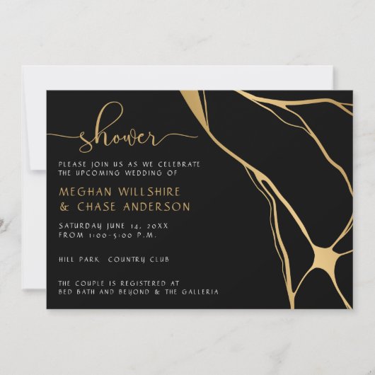 Moderner Abstrakter Schwarz und Gold Japanischer K Einladung (Vorderseite)