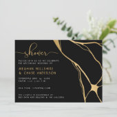 Moderner Abstrakter Schwarz und Gold Japanischer K Einladung (Stehend Vorderseite)