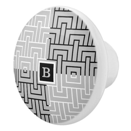 Moderner Abstrakter Schwarz-weißer Monogramm-Schub Keramikknauf (Rechts)