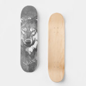 Moderner abstrakter Schwarz-weißer Wolf Skateboard (Vorderseite)