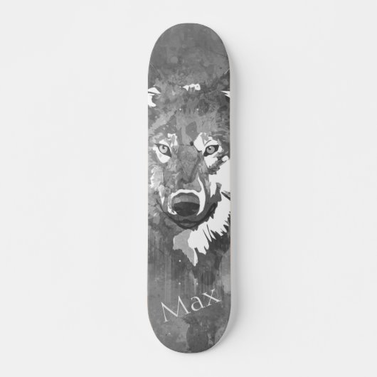 Moderner abstrakter Schwarz-weißer Wolf Skateboard (Vorne)
