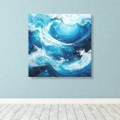 Moderner Abstrakter Swirl in Ocean Blue Waves Farb Leinwanddruck (Insitu (Holzboden))