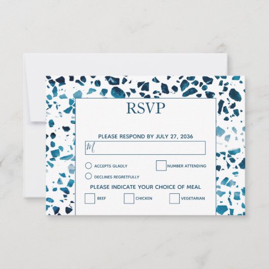 Moderner Abstrakter Terrazzo Mosaic Blue Wedding R RSVP Karte (Vorderseite)