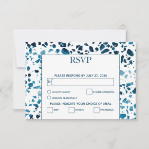 Moderner Abstrakter Terrazzo Mosaic Blue Wedding R RSVP Karte