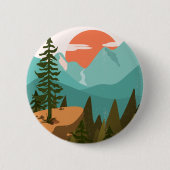 Moderner Abstrakter Wald, Gebirge und Sonnenaufgan Button (Vorderseite)