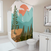 Moderner Abstrakter Wald, Gebirge und Sonnenaufgan Duschvorhang (Beispiel)
