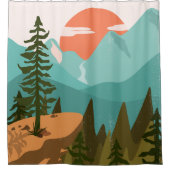 Moderner Abstrakter Wald, Gebirge und Sonnenaufgan Duschvorhang (Vorderseite)