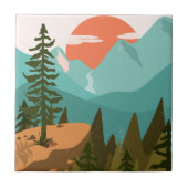 Moderner Abstrakter Wald, Gebirge und Sonnenaufgan Fliese (Vorderseite)