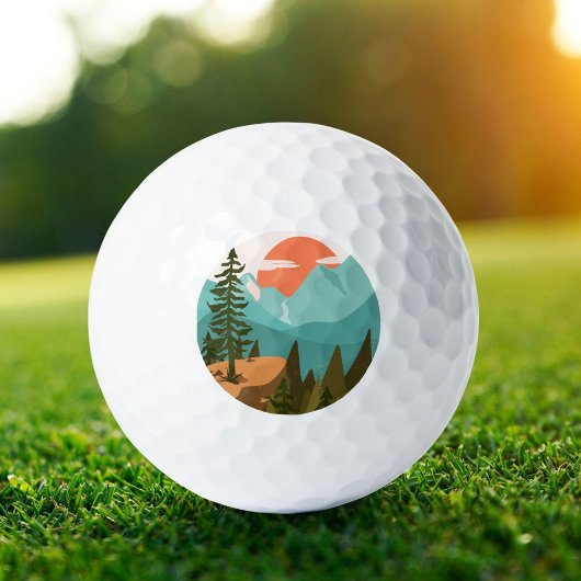 Moderner Abstrakter Wald, Gebirge und Sonnenaufgan Golfball