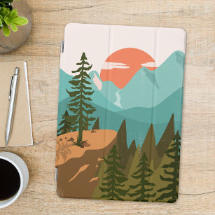 Moderner Abstrakter Wald, Gebirge und Sonnenaufgan iPad Pro Cover