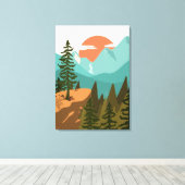Moderner Abstrakter Wald, Gebirge und Sonnenaufgan Leinwanddruck (Insitu (Holzboden))