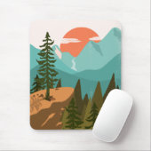 Moderner Abstrakter Wald, Gebirge und Sonnenaufgan Mousepad (Mit Mouse)