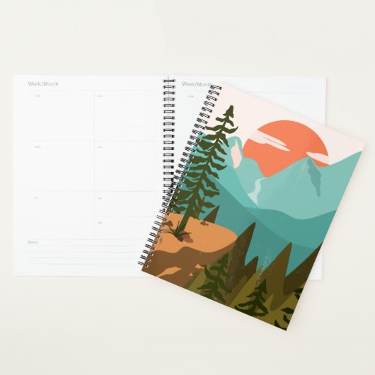 Moderner Abstrakter Wald, Gebirge und Sonnenaufgan Planer (Anzeige)