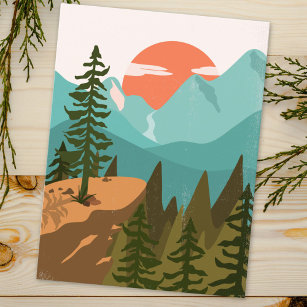 Moderner Abstrakter Wald, Gebirge und Sonnenaufgan Postkarte