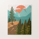 Moderner Abstrakter Wald, Gebirge und Sonnenaufgan Puzzle (Vertikal)
