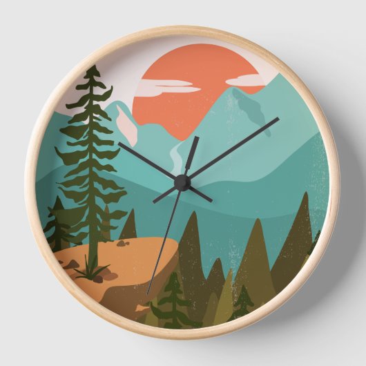 Moderner Abstrakter Wald, Gebirge und Sonnenaufgan Uhr (Vorderseite)