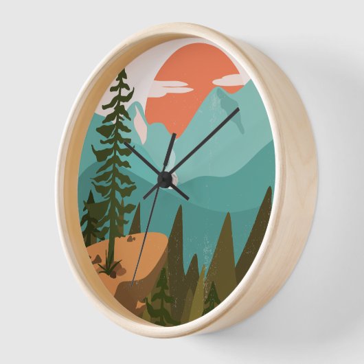 Moderner Abstrakter Wald, Gebirge und Sonnenaufgan Uhr (Winkel)
