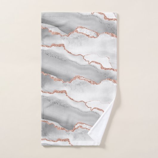 Moderner Abstrakter White Agate Rose Gold Glitzer Badhandtuch Set (Handtuch)