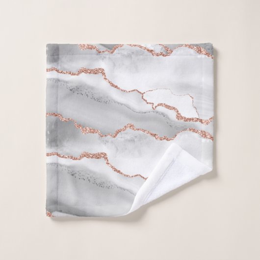 Moderner Abstrakter White Agate Rose Gold Glitzer Badhandtuch Set (Waschlappen)