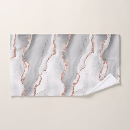 Moderner Abstrakter White Agate Rose Gold Glitzer Badhandtuch Set (Handtuch)