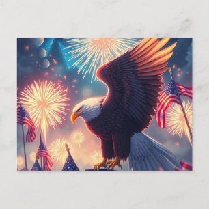 Moderner Adler und Feuerwerke AMERICA 4. Juli Feiertagspostkarte