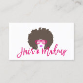 Moderner Afro Hair Girl Hot Pink Script Schönheits Visitenkarte (Vorderseite)