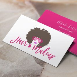 Moderner Afro Hair Girl Hot Pink Script Schönheits Visitenkarte