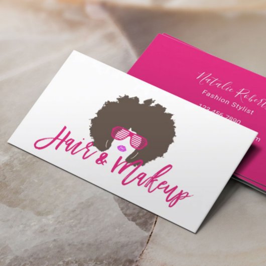 Moderner Afro Hair Girl Hot Pink Script Schönheits Visitenkarte