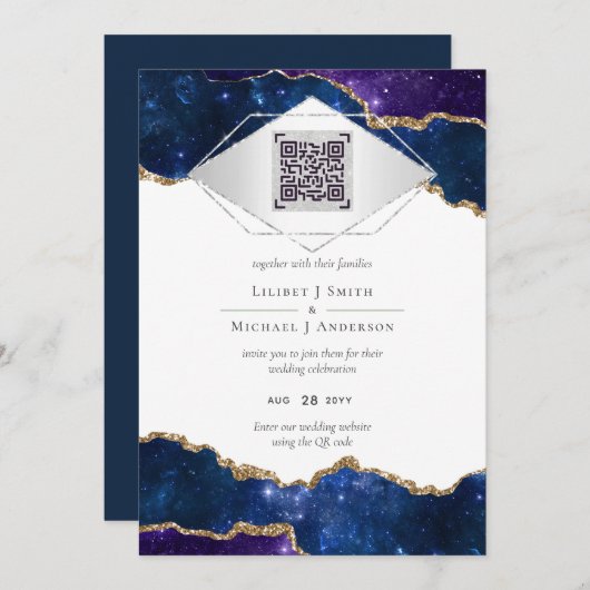 Moderner Agate Blue WEDD SUITE QR Code Einladung (Vorne/Hinten)
