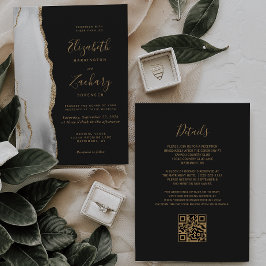 Moderner Agate Gray White Gold Dunkel QR Code Hoch Einladung