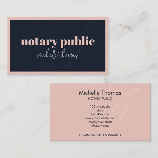 Moderner Agent für Notenkredit in rosa Navy Visitenkarte (Vorne/Hinten)